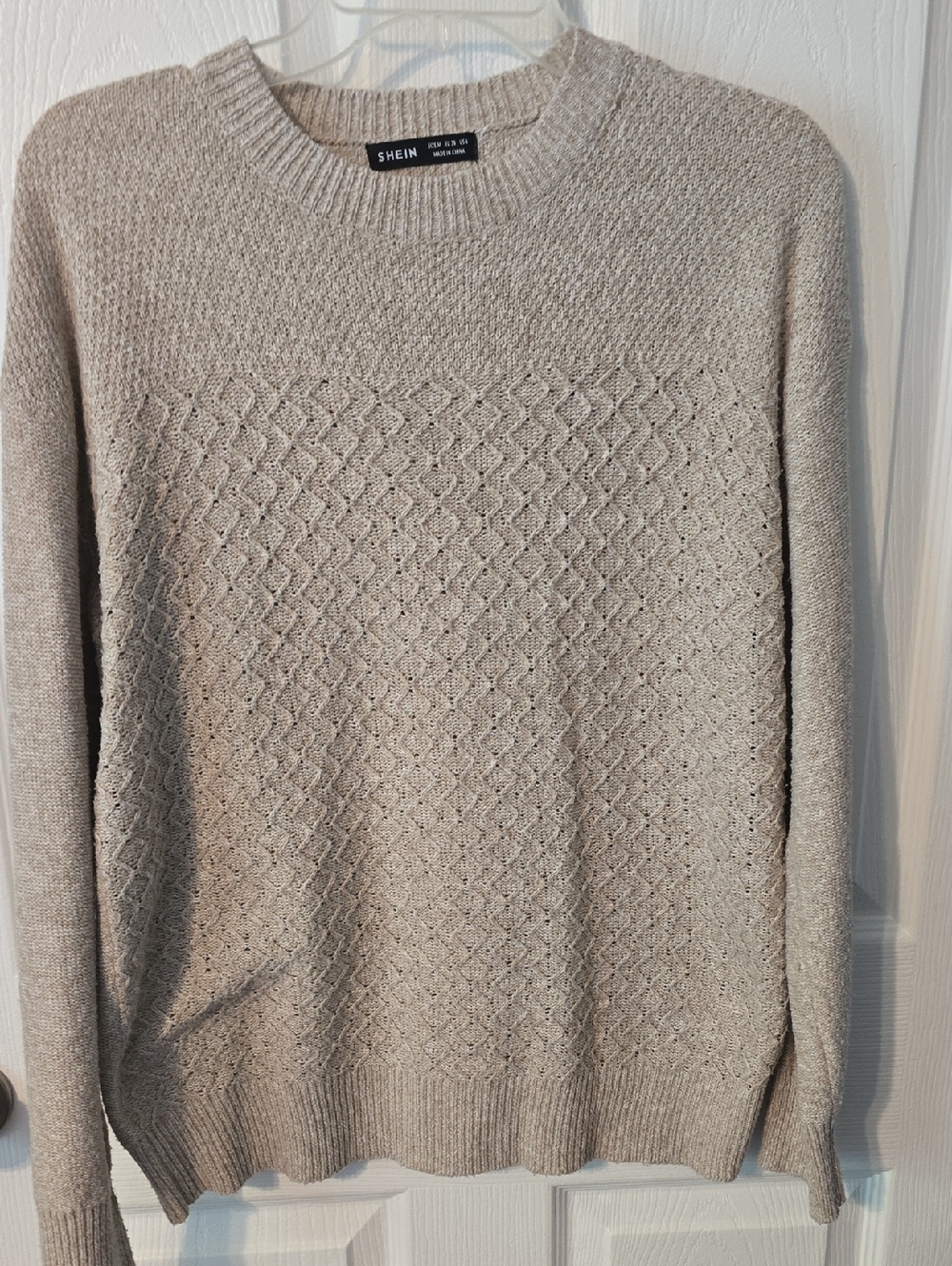 SHEIN Womens Tan Textured Crewneck Sweater